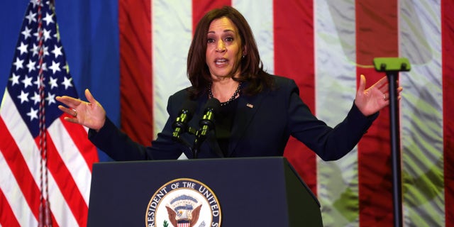 U.S. Vice President Kamala Harris speaks during an infrastructure announcement at AFL-CIO December 16, 2021 in Washington, DC.