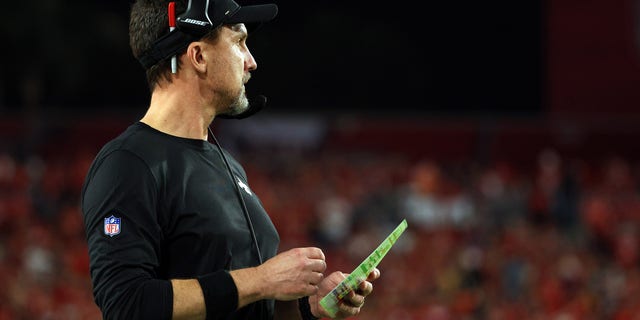 Interim head coach Dennis Allen of the New Orleans Saints watches from the sidelines against the Buccaneers on Dec. 19, 2021, in Tampa, Florida. 