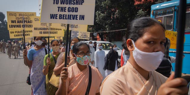 Christian nuns protesting in India.