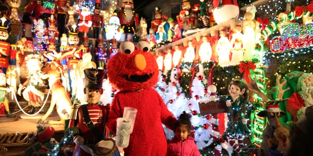 A house decorated with Dhristmas lights in Dyker Heights neighborhood.