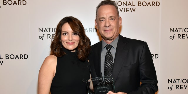 Tina Fey and Tom Hanks are seen in New York City, Jan. 9, 2018. The two supported guest host Paul Rudd during a scaled-down show Saturday.
