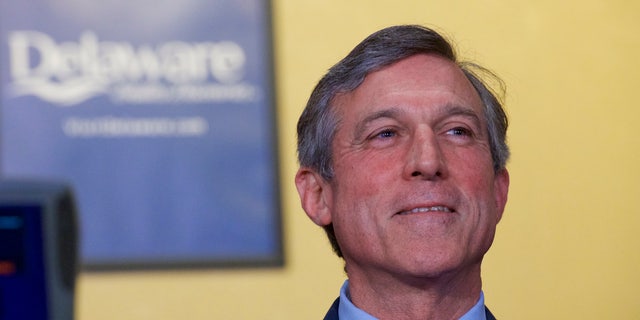 DOVER, DE - JUNE 5:   Delaware Governor John Carney prepares to address the media before placing the first bet at Dover Downs Casino on June 5, 2018 in Dover, Delaware.  Delaware is the first state to launch legal sports betting since the Supreme Court decision. (Photo by Mark Makela/Getty Images)