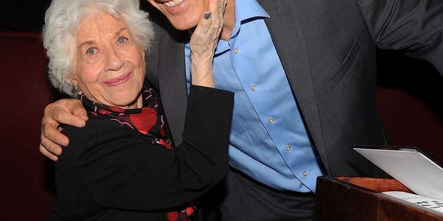 Actress Charlotte Rae and her son Larry Strauss promoting her book "The Facts of My Life" at Sardi's on Nov. 3, 2015, a New York City. 
