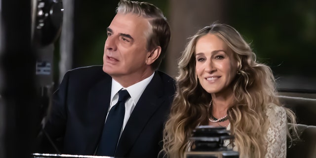 Chris Noth and Sarah Jessica Parker are seen on set of "And Just Like That."
