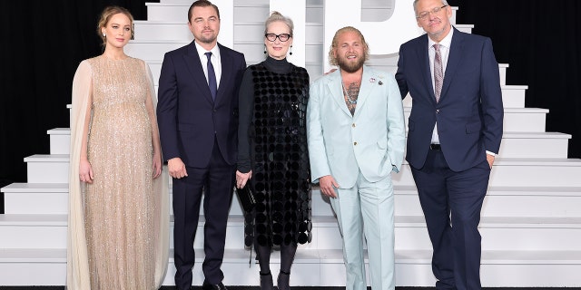 Jennifer Lawrence, Leonardo Dicaprio, Meryl Streep, Jonah Hill y Adam McKay asisten al estreno mundial de 'Don't Look Up' de Netflix en diciembre. 5, 2021, En nueva york.