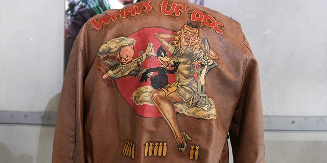 A custom leather jacket owned by actor Mel Blanc is displayed during the preview of Julien's Auctions' year-end event ‘Icons and Idols: Hollywood’ in Beverly Hills, California.