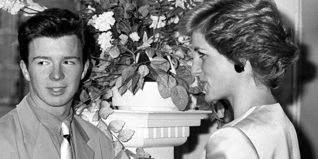 Princess Diana meets pop star Rick Astley at the Prince's Trust Rock Gala at the Royal Albert Hall in London.