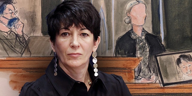 A photo of Ghislaine Maxwell is shown on the screen, far right, during testimony in the sex-abuse trial of Maxwell, Monday, Dec. 6, 2021, in New York.