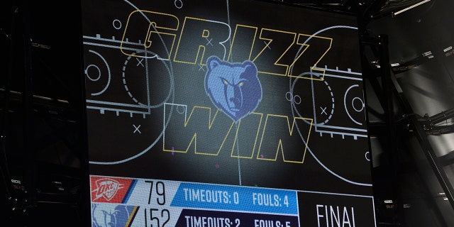 A scoreboard monitor shows the final score of an NBA basketball game between the Oklahoma City Thunder and the Memphis Grizzlies Thursday, Dec. 2, 2021, in Memphis, Tenn. The Grizzlies broke the NBA record for margin of victory in their defeat of the Thunder.