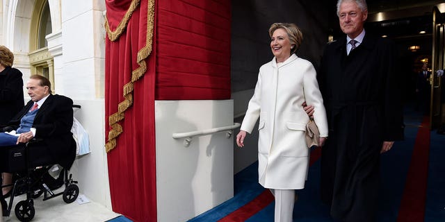 Former U.S. President Bill Clinton and First Lady Hillary Clinton arrive for the Presidential Inauguration of Trump at the U.S. Capitol in Washington, D.C., U.S., January 20, 2017.