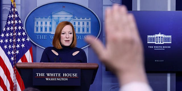 WASHINGTON, DC - DECEMBER 10: White House Press Secretary Jen Psaki speaks to reporters in the Brady Press Briefing Room at the White House on December 10, 2021 in Washington, DC. (Photo by Chip Somodevilla/Getty Images)