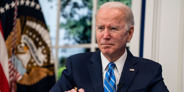 President Biden and the White House COVID-19 Response Team participate in a virtual call with the National Governors Association from the South Court Auditorium of the Eisenhower Executive Office Building of the White House Complex on Monday, Dec. 27, 2021 in Washington.