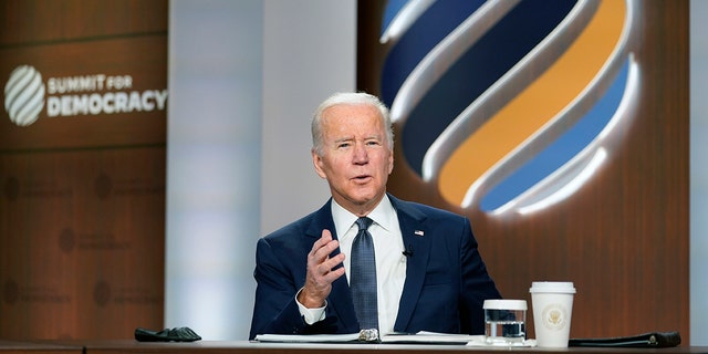 President Joe Biden speaks from the South Court Auditorium on the White House complex in Washington, Thursday, Dec. 9, 2021, for the opening of the Democracy Summit.