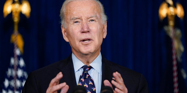 President Biden speaks at the Chase Center in Wilmington, Delaware, on Dec. 11, 2021.