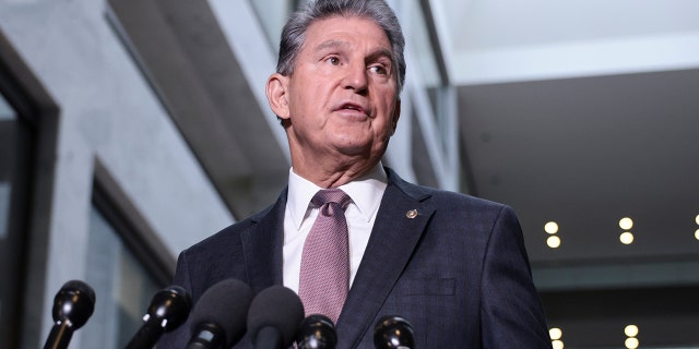 WASHINGTON, DC - OCTOBER 06: Sen. Joe Manchin (D-WV) speaks at a press conference outside his office on Capitol Hill on October 06, 2021 in Washington, DC. Manchin spoke on the debt limit and the infrastructure bill. ()