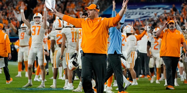 Tennessee head coach Josh Heupel reacts to the ruling that the Purdue defense stopped Tennessee running back Jaylen Wright short of the goal line in overtime of the Music City Bowl NCAA college football game Thursday, Dec. 30, 2019, in Nashville, Tennessee. Purdue kicked a field goal to win in overtime 48-45.