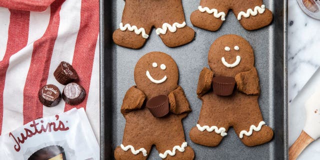 This gingerbread cookie recipe from Justin's is made with maple almond butter and peanut butter cups.