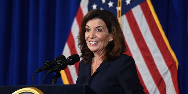 New York Lieutenant Governor Kathy Hochul speaks during a news conference the day after Governor Andrew Cuomo announced his resignation at the New York State Capitol, in Albany, New York, U.S., August 11, 2021. 