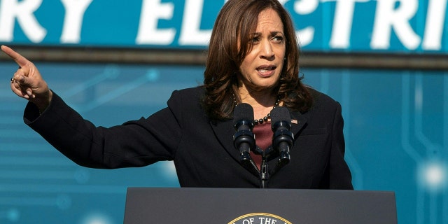 Vice President Kamala Harris gives remarks after touring the electric vehicle operations at Charlotte Area Transit Systems bus garage in Charlotte, North Carolina, on Dec. 2, 2020.  (Photo by LOGAN CYRUS/AFP via Getty Images)