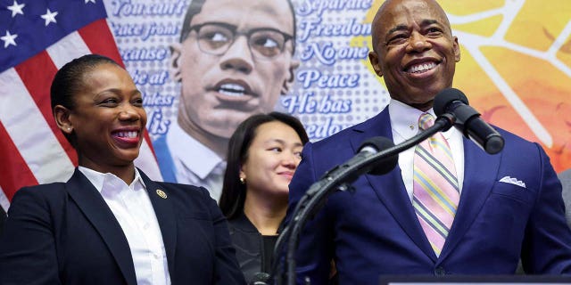 Incoming New York City Mayor Eric Adams speaks during a ceremony announcing Nassau County Chief of Detectives Keechant Sewell as the first ever female NYPD Commissioner, in Queensbridge Houses, Queens, New York City, U.S., December 15, 2021. REUTERS/Andrew Kelly