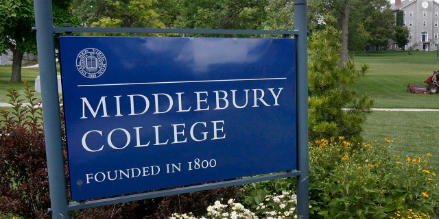 Sign of Middlebury College in Vermont.