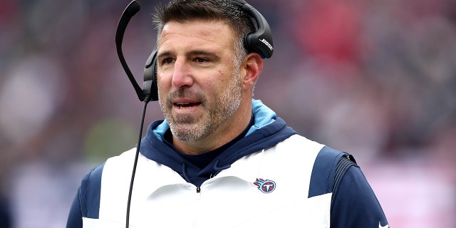 Coach Mike Vrabel looks on during the Tennessee Titans' game against the New England Patriots on Nov. 28, 2021, in Foxborough, Massachusetts.