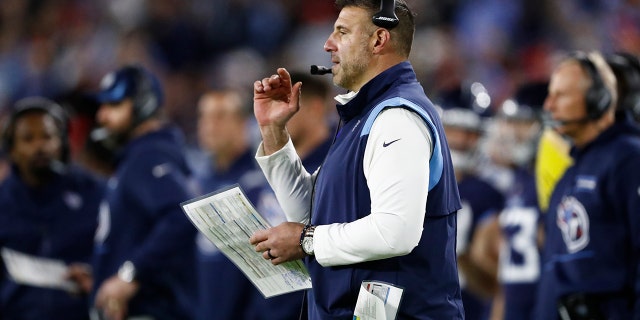 Tennessee Titans head coach Mike Vrabel watches from the sideline in the first half of an NFL football game against the San Francisco 49ers Thursday, Dec. 23, 2021, in Nashville, Tenn.