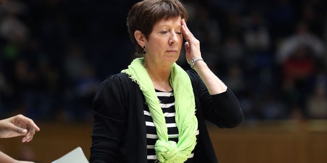 DURHAM, NC - FEBRUARY 04: Notre Dame head coach Muffet McGraw. The Duke University Blue Devils hosted the University of Notre Dame Fighting Irish on February 4, 2018 at Cameron Indoor Stadium in Durham, NC in a Division I women's college basketball game. Notre Dame won the game 72-54.