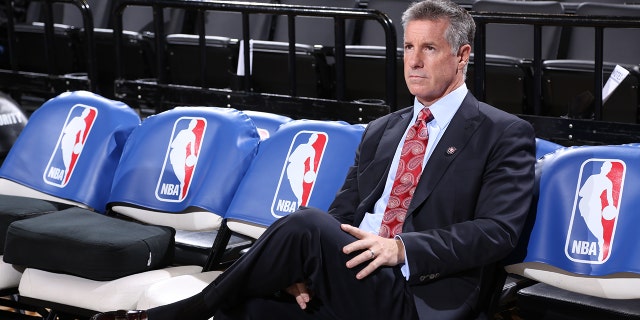 General Manager for the Portland Trail Blazers Neil Olshey looks on before the game against the San Antonio Spurs on Nov. 11, 2015 at the Moda Center Arena in Portland, Oregon.