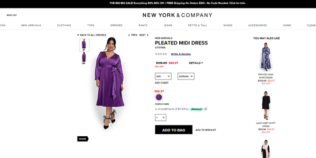 New York & Company Pleated Midi Dress