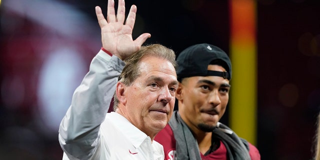 Alabama head coach Nick Saban waves to fans after the Southeastern Conference championship NCAA college football game between Georgia and Alabama, Saturday, Dec. 4, 2021, in Atlanta. Alabama won 41-24.