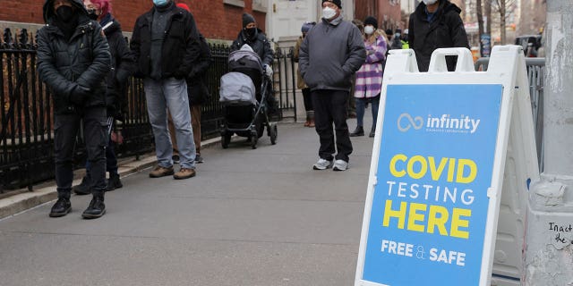 People queue for a COVID-19 test.