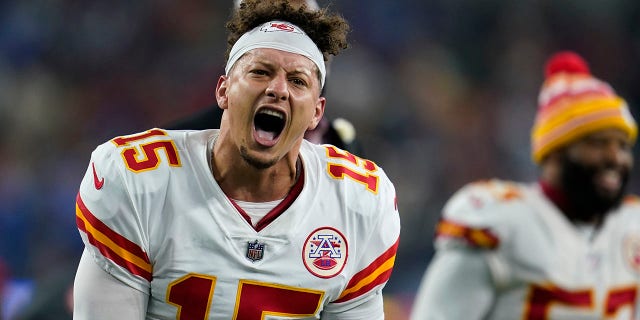 Kansas City Chiefs quarterback Patrick Mahomes celebrates after defeating the Los Angeles Chargers Dec. 16, 2021, in Inglewood, California.