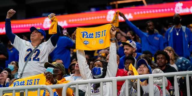 Dec 30, 2021; Atlanta, GA, USA; Pittsburgh Panthers fans react in the stands during the game against the Michigan State Spartans during the second half at Mercedes-Benz Stadium.