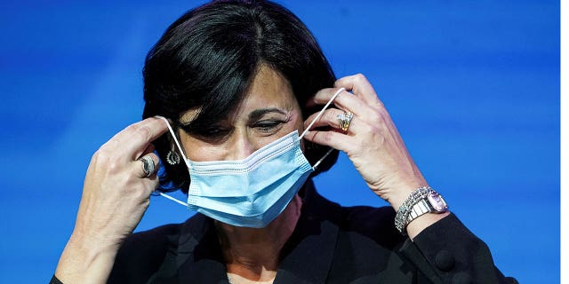 Dr. Rochelle Walensky, now director of the U.S. Centers for Disease Control and Prevention (CDC), removes her mask to speak.