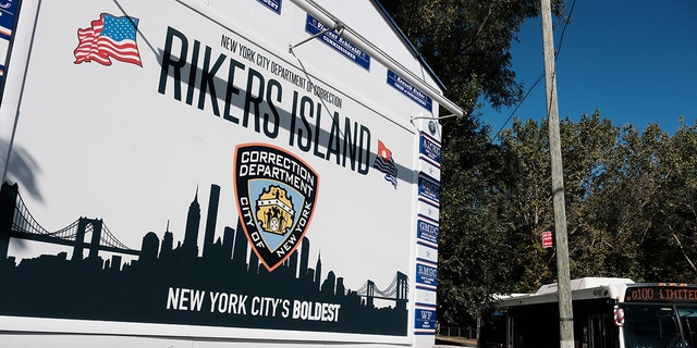 The entrance to Rikers Island, home to the main jail complex, is shown from the Queens borough as shown on October 19, 2021 in New York City. 