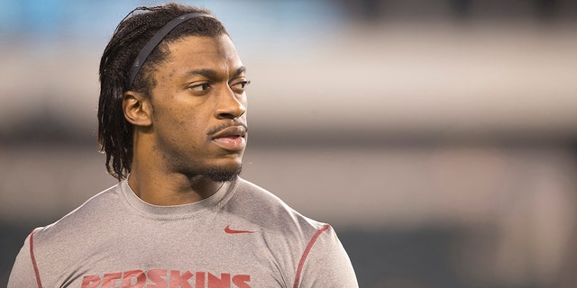 Robert Griffin III of the Washington Redskins looks on prior to the game against the Philadelphia Eagles on Dec. 26, 2015, at Lincoln Financial Field in Philadelphia, Pensilvania.