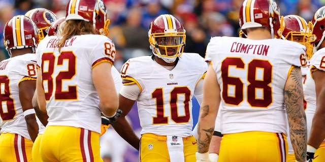 Robert Griffin III (10) of the Washington Redskins in action against the New York Giants on Dec. 14, 2014, at MetLife Stadium in East Rutherford, New Jersey. The Giants defeated the Redskins 24-13.