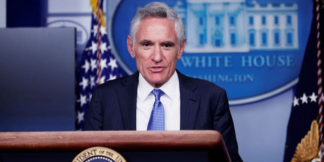 White House pandemic adviser Scott Atlas speaks to reporters during a news conference in the Brady Press Briefing Room at the White House, Sept. 23, 2020.