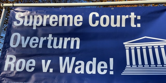 A pro-life activist held this sign outside the Supreme Court. 