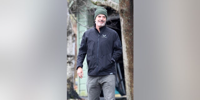 Chris Noth is all smiles while enjoying a walk out in chilly Great Barrington, Massachussets on Wednesday.
