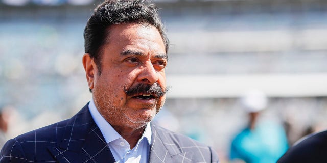 Shad Khan, owner of the Jaguars, looks on before the New Orleans Saints game at TIAA Bank Field on Oct. 13, 2019, in Jacksonville, Florida.