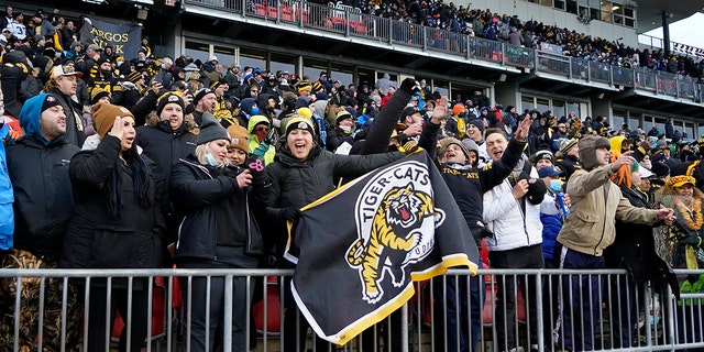 Des 5, 2021; Toronto, Ontario, CAN; Hamilton Tiger-Cats fans during the Canadian Football League Eastern Conference Final game against the Toronto Argonauts at BMO Field. Hamilton defeated Toronto.