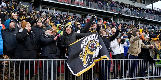 12 월 5, 2021; 토론토, 온타리오, 할 수있다; Hamilton Tiger-Cats fans during the Canadian Football League Eastern Conference Final game against the Toronto Argonauts at BMO Field. Hamilton defeated Toronto.