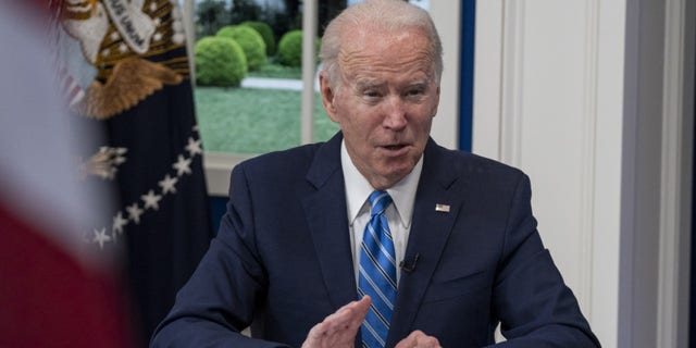 US President Joe Biden speaks as he joins the White House Covid-19 Response Team call with the National Governors Association: Ken Cedeno/UPI/Bloomberg via Getty Images
