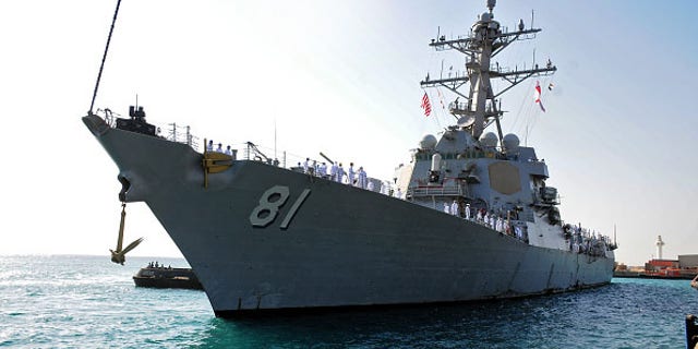 The US Navy guided-missile destroyer USS Winston S. Churchill (DDG 81), part of Destroyer Squadron 2, arriving in Port Sudan.