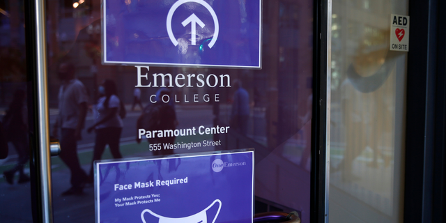 Signs posted on Emerson buildings announce mask requirements as students return to the Boston campus on Aug. 27, 2020.