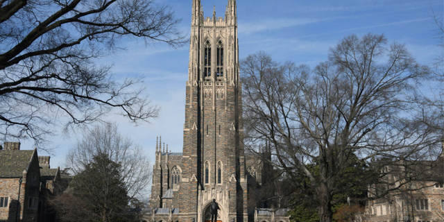 A general view of the Duke University Chapel on the campus of Duke University.