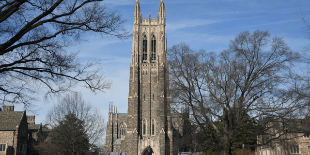 A general view of the Duke University Chapel on the campus of Duke University.