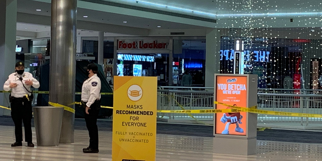 Mall of America Security guards block off an area after a "shooting incident" took place on Friday evening. (Credit: Mary McGuire)